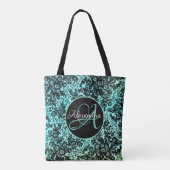 Moody Black Floral on Turquoise Monogram Tasche (Rückseite)