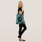 Moody Black Floral on Turquoise Monogram Tasche (Am Model)