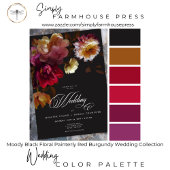 Moody Black Floral Painterly Red Burgundy Wedding Einladung