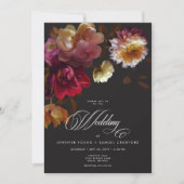 Moody Black Floral Painterly Red Burgundy Wedding Einladung (Vorderseite)