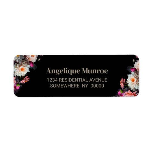 Moody Black Floral Return Address Label (Vorne)