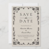 Moody Black Floral Save the Date Einladung (Vorderseite)