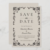 Moody Black Floral Save the Date Einladung (Vorne/Hinten)