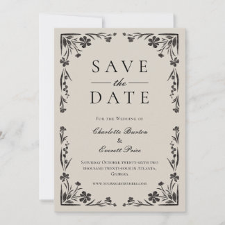 Moody Black Floral Save the Date Einladung