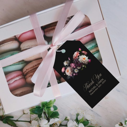 Moody Black Floral Vielen Dank Gastgeschenk Hochze Geschenkanhänger