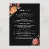 Moody Black Floral Wedding Details Eintrittskarte Begleitkarte (Vorderseite)