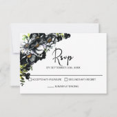 Moody Black Floral Wedding RSVP (Vorderseite)