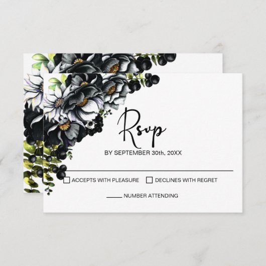 Moody Black Floral Wedding RSVP (Vorne/Hinten)