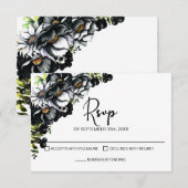 Moody Black Floral Wedding RSVP Karte (Vorne/Hinten)