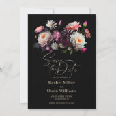 Moody Black Floral Wedding Save the Date (Vorderseite)