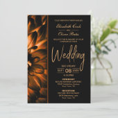 Moody Black Gold Floral Wedding Einladung (Stehend Vorderseite)