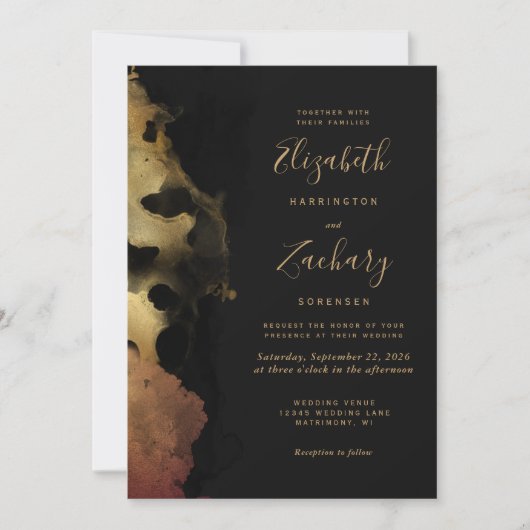 Moody Black Gold Tinte Border Wedding Einladung (Vorderseite)