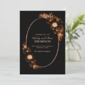 Moody Black mit Burnt Orange Floral Post Wedding Ankündigung (Stehend Vorderseite)