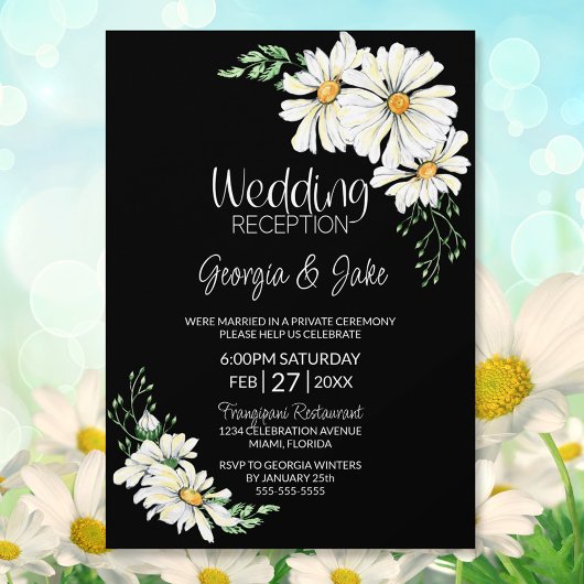 Moody Black mit White Daisises Hochzeitsempfang Einladung