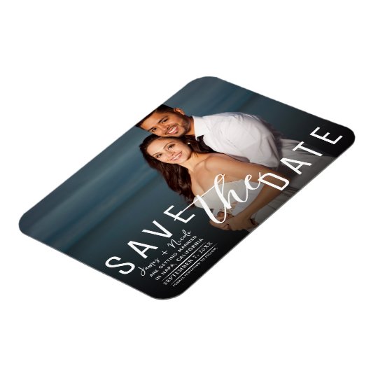 Moody Black Overlay Foto Save the Date Hochzeit Magnet (Linke Seite)