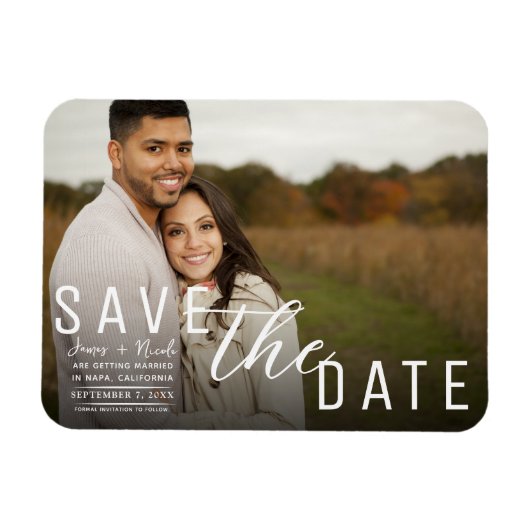 Moody Black Overlay Foto Save the Date Hochzeit Magnet (Horizontal)