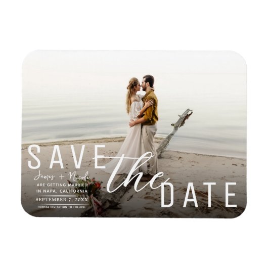 Moody Black Overlay Foto Save the Date Hochzeit Magnet (Horizontal)
