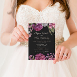 Moody Black Purple Flowers Einladung zur Hochzeit
