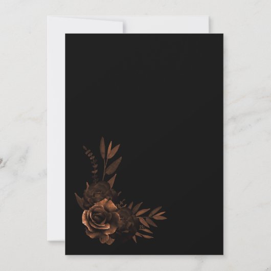 Moody Black und Sepia Floral Wedding Einladung (Rückseite)