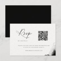 Moody Black Watercolor Wedding QR Code RSVP Card