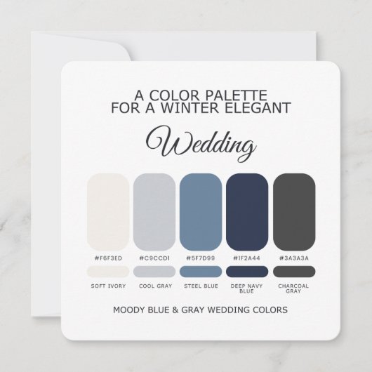 Moody Blue and Gray Wedding Color Palette Card Einladung (Vorderseite)