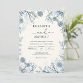Moody Blue Botanical Blüh Wedding Einladung (Stehend Vorderseite)