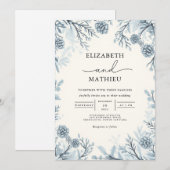 Moody Blue Botanical Blüh Wedding Einladung (Vorne/Hinten)