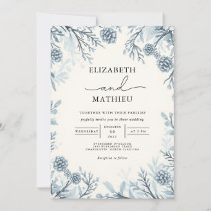 Moody Blue Botanical Blüh Wedding Einladung