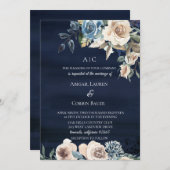 Moody Blue Champagne Floral Wedding Einladung (Vorne/Hinten)