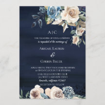 Moody Blue Champagne Floral Wedding Einladung