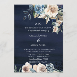 Moody Blue Champagne Floral Wedding Einladung
