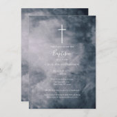 Moody Blue Clouds Celestial Cross Baptisse Einladung (Vorne/Hinten)