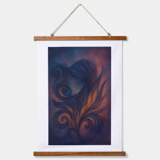 Moody Blue & Copper Abstract Botanicals Wandteppich Mit Holzrahmen