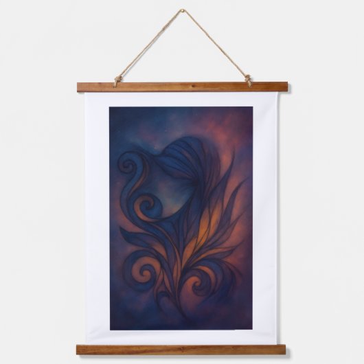 Moody Blue & Copper Abstract Botanicals Wandteppich Mit Holzrahmen (Vorderseite)