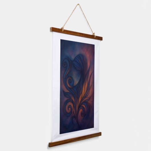 Moody Blue & Copper Abstract Botanicals Wandteppich Mit Holzrahmen (Gewinkelt)