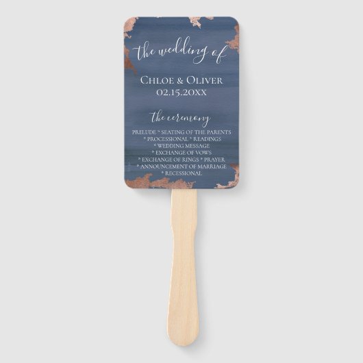 Moody Blue Copper Wedding Program Fächer (Vorderseite)