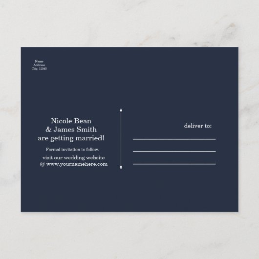 Moody Blue Crystal Elegant Romantisch Save the Dat Ankündigungspostkarte (Rückseite)