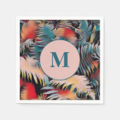 Moody Blue Fern Blätter Botanical Mit Monogramm Serviette (Vorderseite)