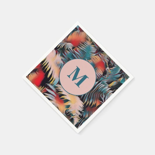 Moody Blue Fern Blätter Botanical Mit Monogramm Serviette (Ecke)