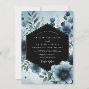 Moody Blue Floral Botanical Wedding Einladung