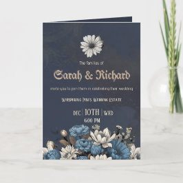 Moody Blue Floral Custom Foto Wedding Einladung