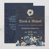 Moody Blue Floral Custom Foto Wedding Einladung (Vorne/Hinten)