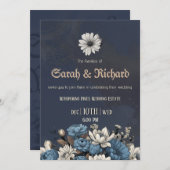 Moody Blue Floral geflochtenes Foto Einladung (Vorne/Hinten)