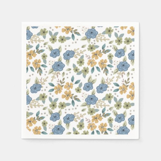Moody Blue Floral Party Paper Napkin Serviette (Vorderseite)
