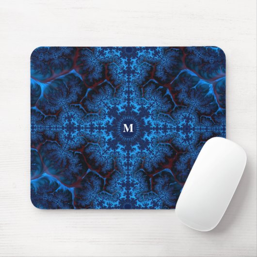 Moody Blue Fraktal Filigree mit Ihrem Monogramm Mousepad (Mit Mouse)