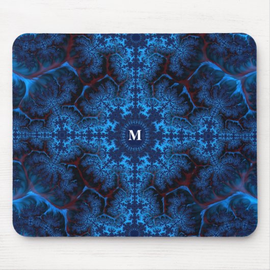 Moody Blue Fraktal Filigree mit Ihrem Monogramm Mousepad (Vorne)