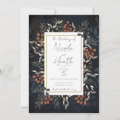 Moody Blue Gold Bold Botanische Blätter Hochzeit Einladung (Vorderseite)