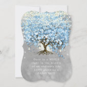 Moody Blue Gray Silver Heart Leaf Tree Wedding Einladung (Rückseite)