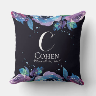 Moody Blue Lila Blumenmonogramm Kissen