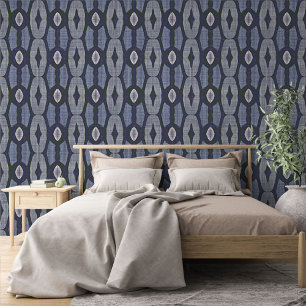 Moody Blue Lila Medium Grau Bohemisch Art Muster Tapete